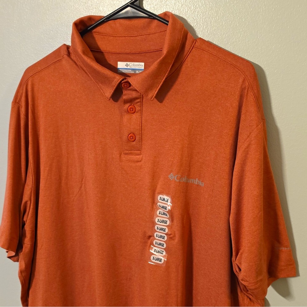 Columbia Men's Short Sleeve Polo Shirt Solid Orange Logo Collared Button XL #162